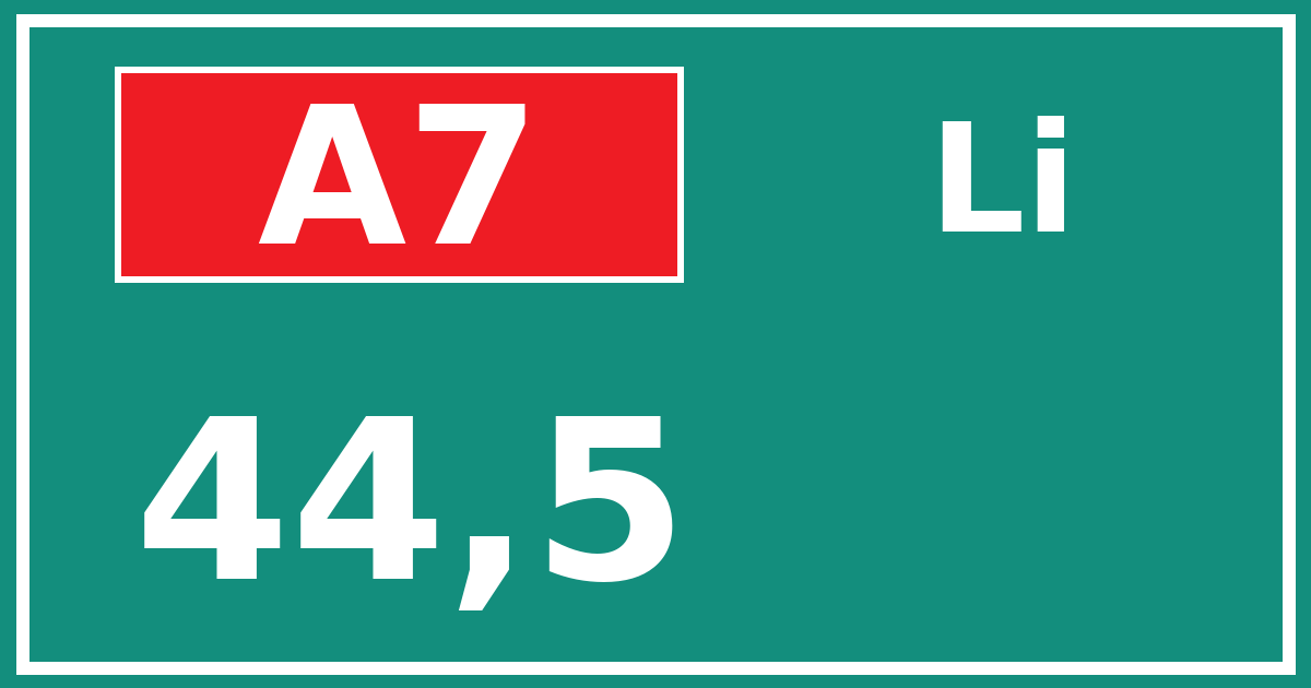 Hectometerbord A7 44,5 zijde Li