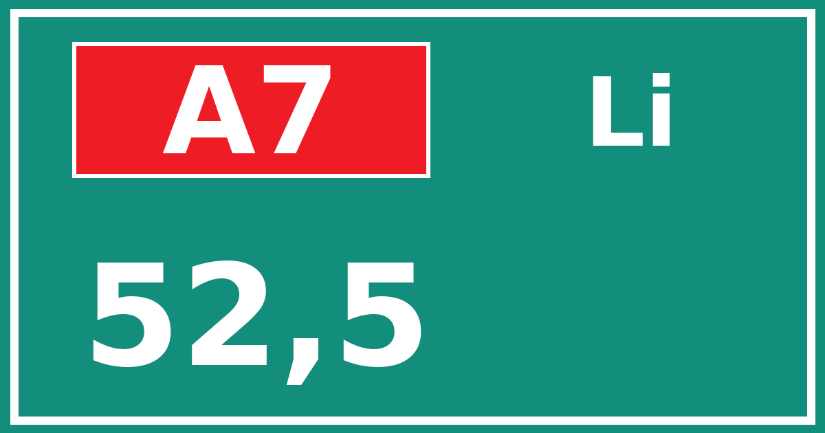 Hectometerbord A7 52,5 zijde Li