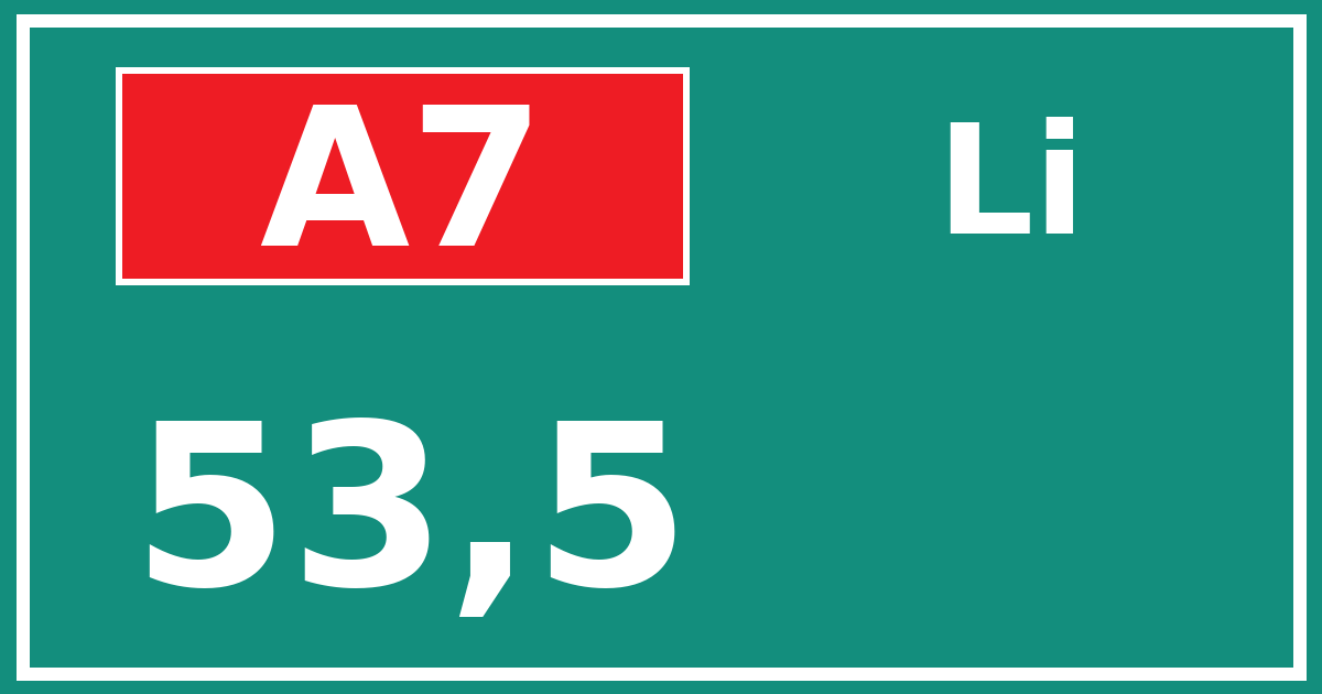 Hectometerbord A7 53,5 zijde Li