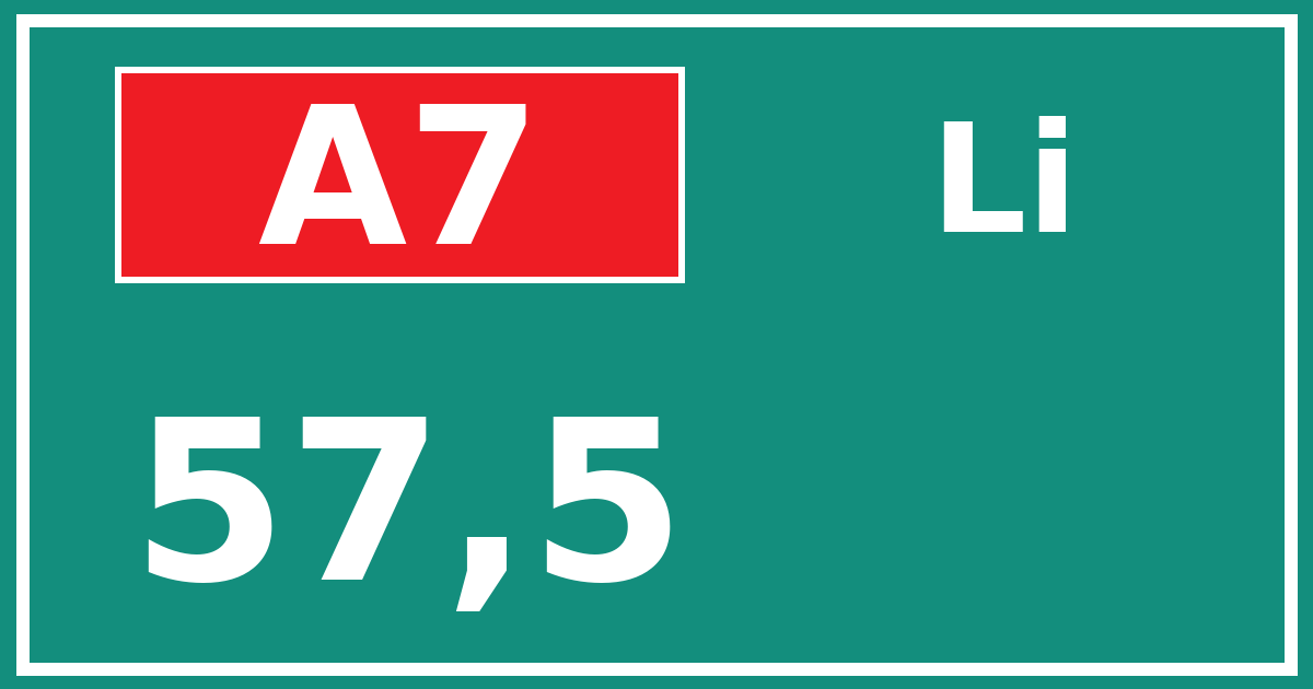 Hectometerbord A7 57,5 zijde Li