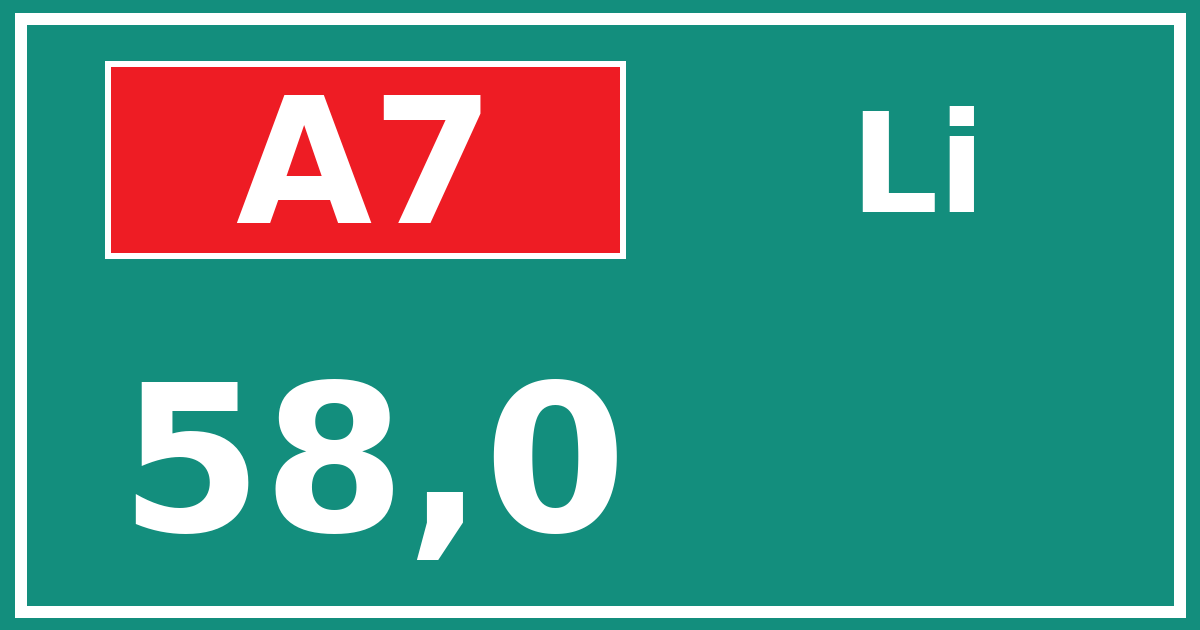 Hectometerbord A7 58,0 zijde Li