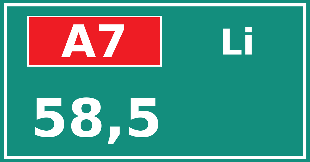 Hectometerbord A7 58,5 zijde Li