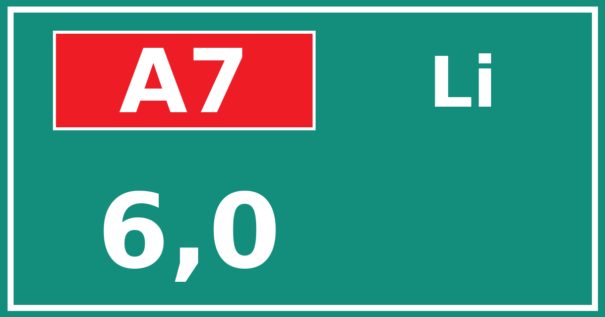 Hectometerbord A7 6,0 zijde Li