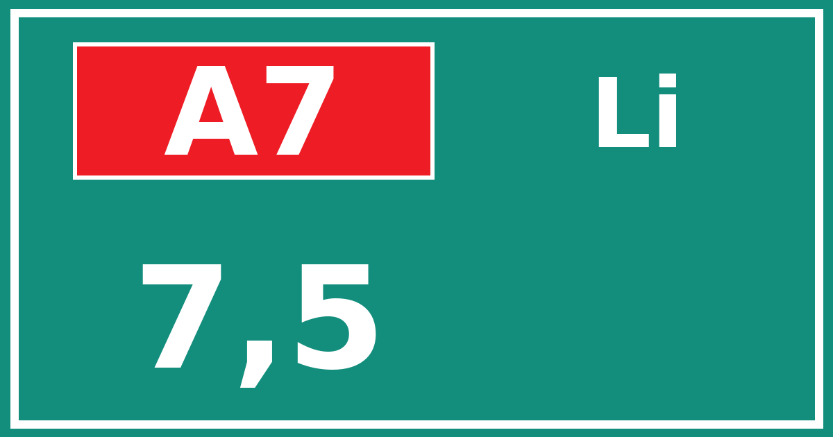 Hectometerbord A7 7,5 zijde Li