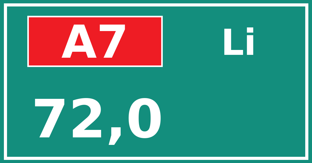 Hectometerbord A7 72,0 zijde Li