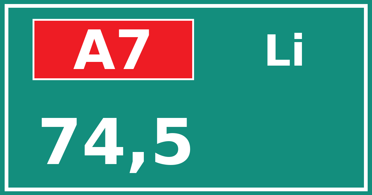 Hectometerbord A7 74,5 zijde Li