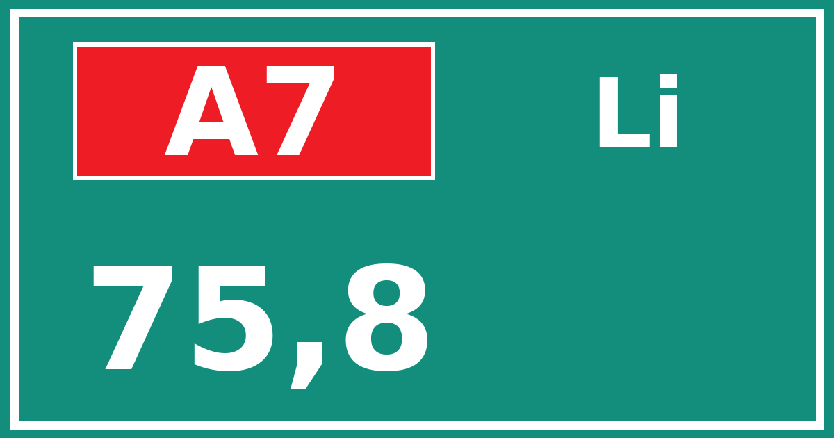 Hectometerbord A7 75,8 zijde Li