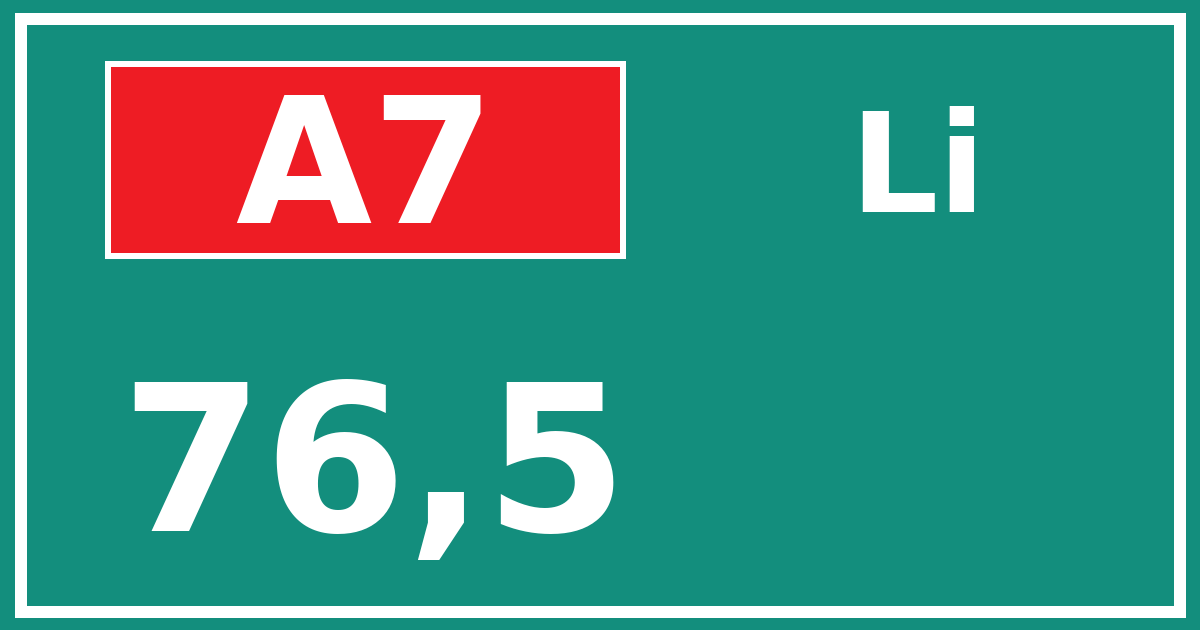Hectometerbord A7 76,5 zijde Li