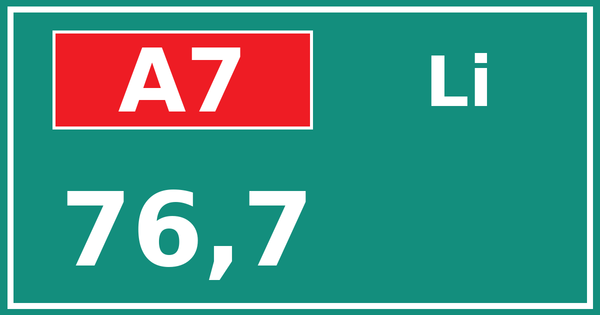 Hectometerbord A7 76,7 zijde Li