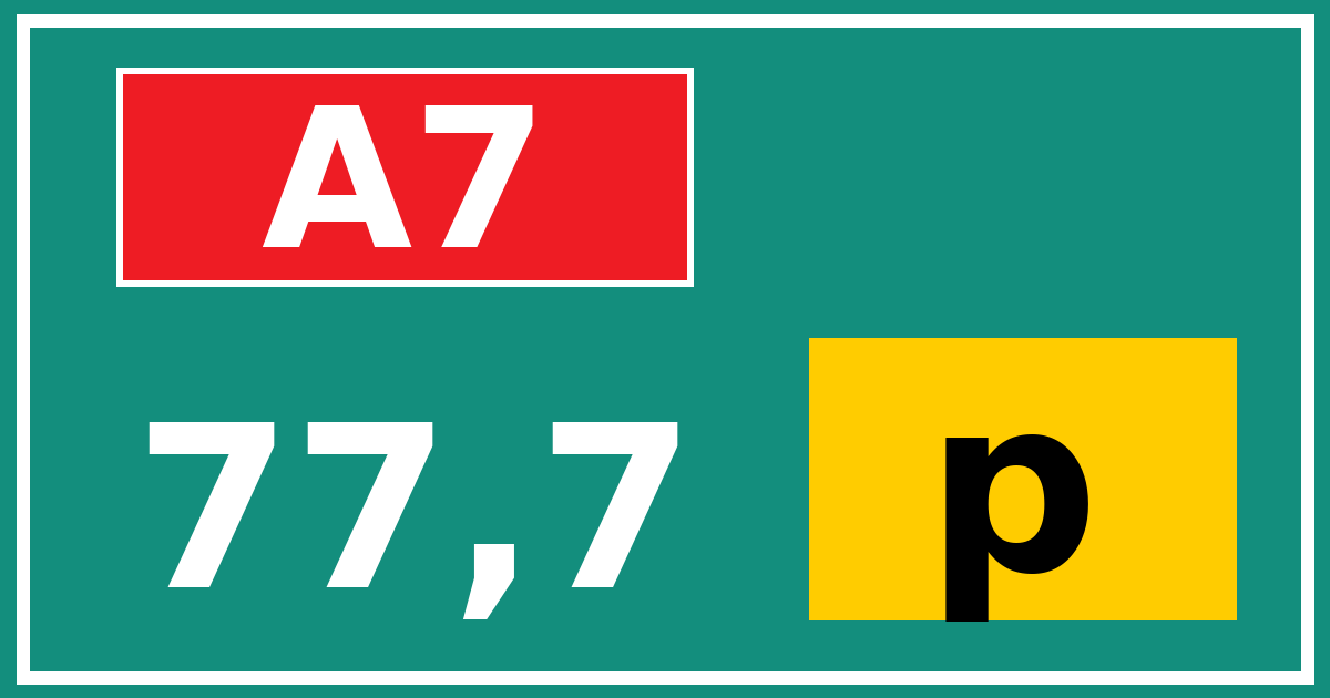 Hectometerbord A7 77,7 letter p