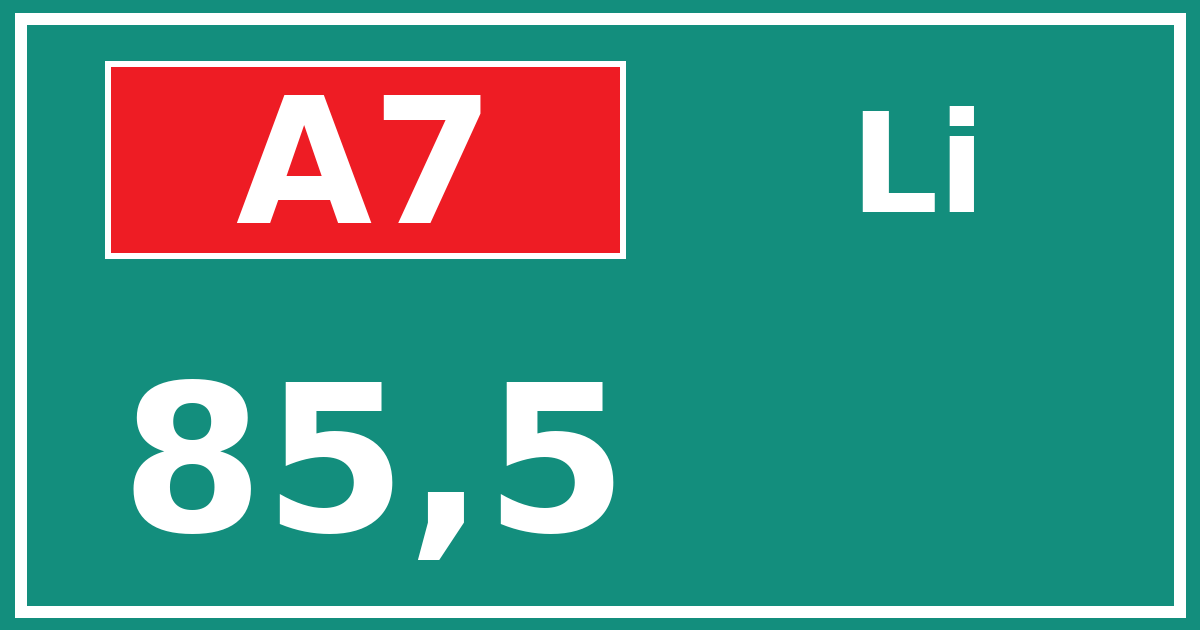 Hectometerbord A7 85,5 zijde Li