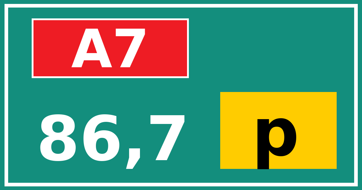 Hectometerbord A7 86,7 letter p