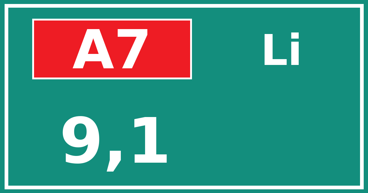 Hectometerbord A7 9,1 zijde Li