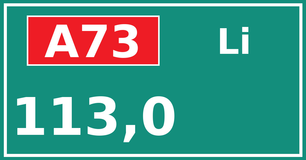 Hectometerbord A73 113,0 zijde Li