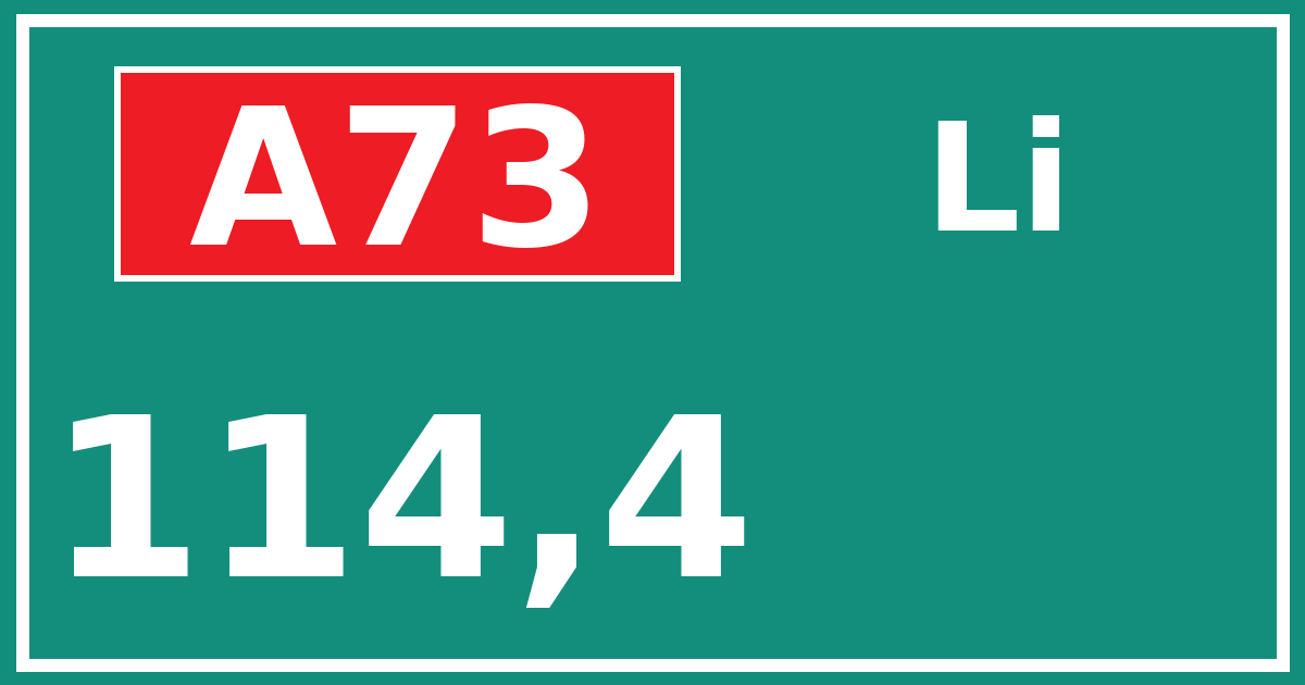 Hectometerbord A73 114,4 zijde Li