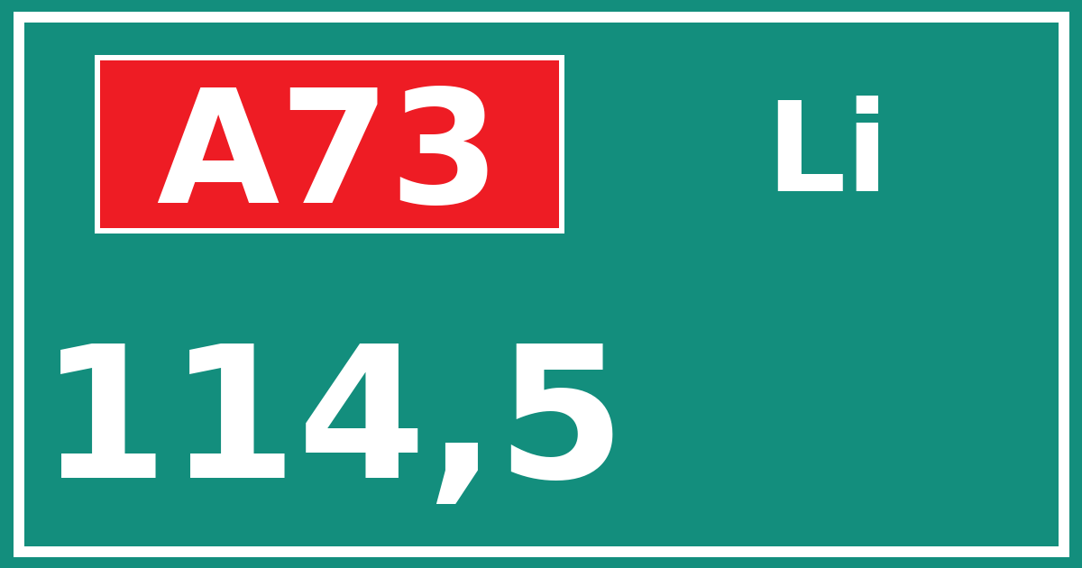 Hectometerbord A73 114,5 zijde Li
