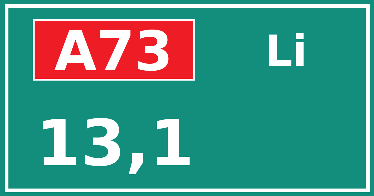 Hectometerbord A73 13,1 zijde Li