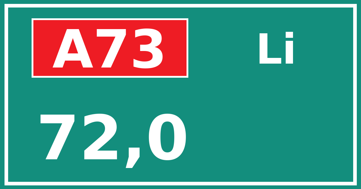 Hectometerbord A73 72,0 zijde Li