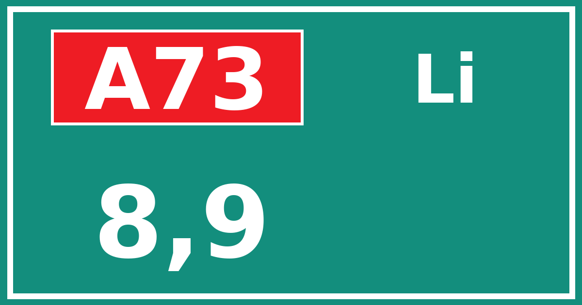 Hectometerbord A73 8,9 zijde Li