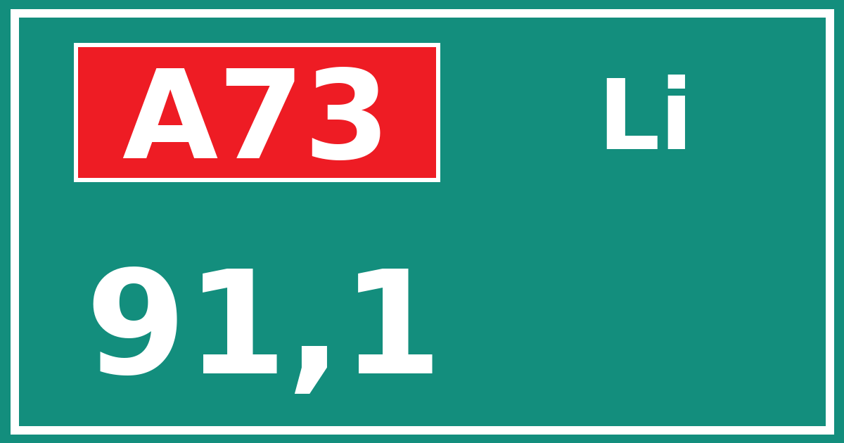Hectometerbord A73 91,1 zijde Li