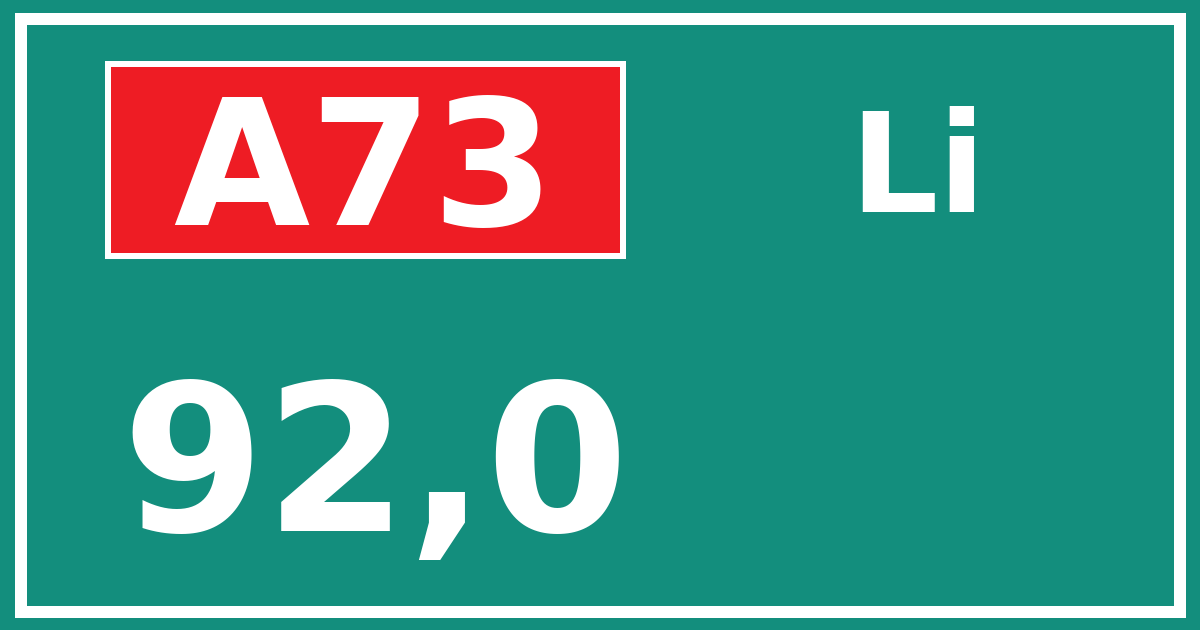 Hectometerbord A73 92,0 zijde Li