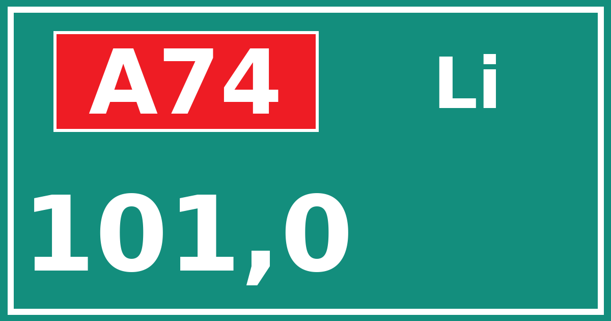 Hectometerbord A74 101,0 zijde Li
