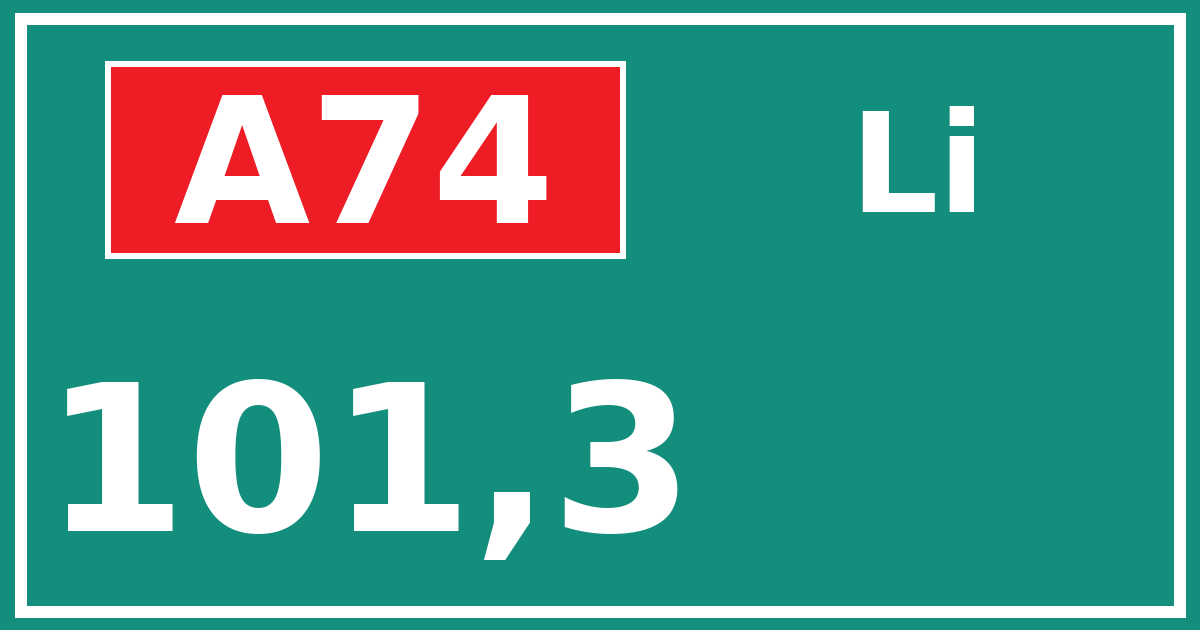 Hectometerbord A74 101,3 zijde Li