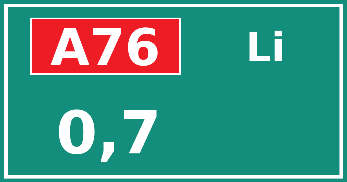Hectometerbord A76 0,7 zijde Li
