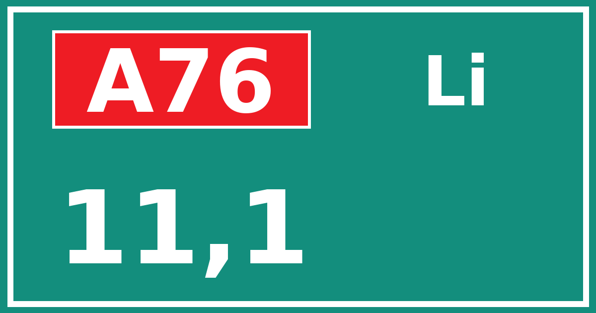 Hectometerbord A76 11,1 zijde Li