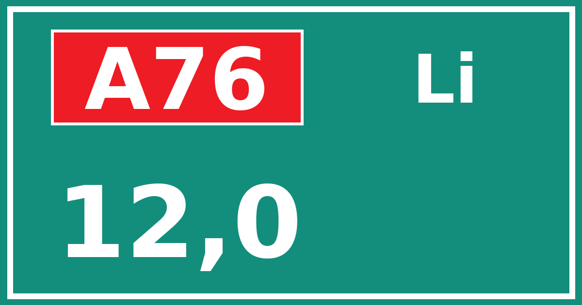 Hectometerbord A76 12,0 zijde Li
