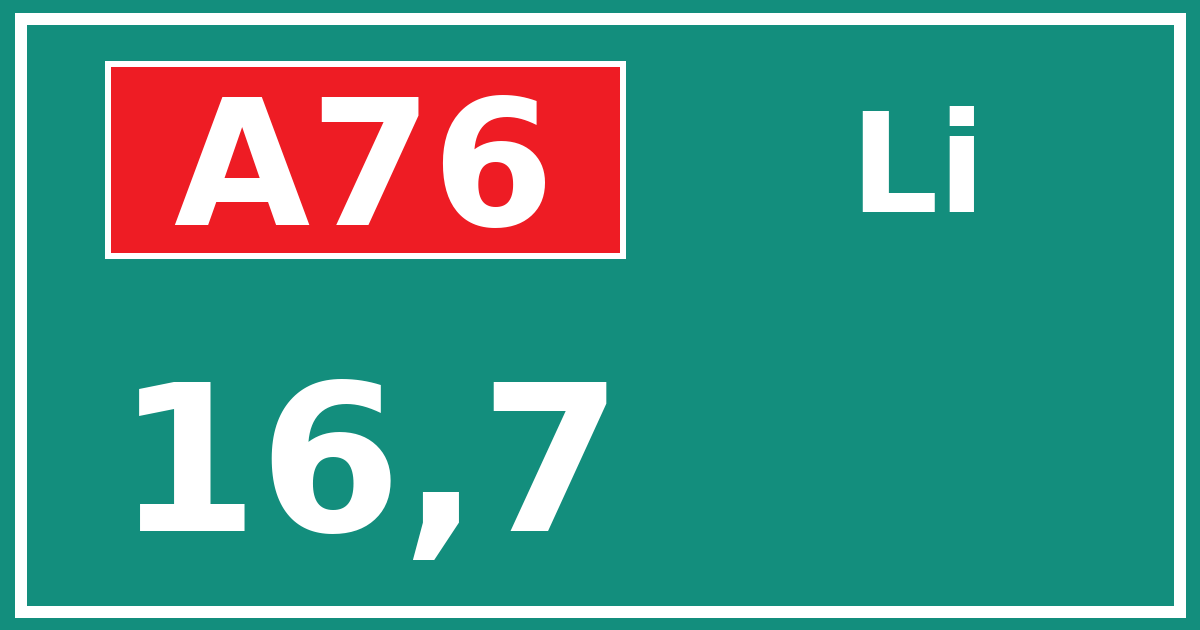 Hectometerbord A76 16,7 zijde Li