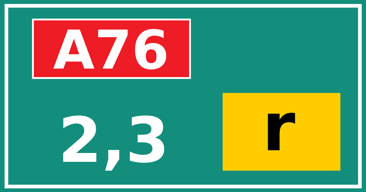 Hectometerbord A76 2,3 letter r