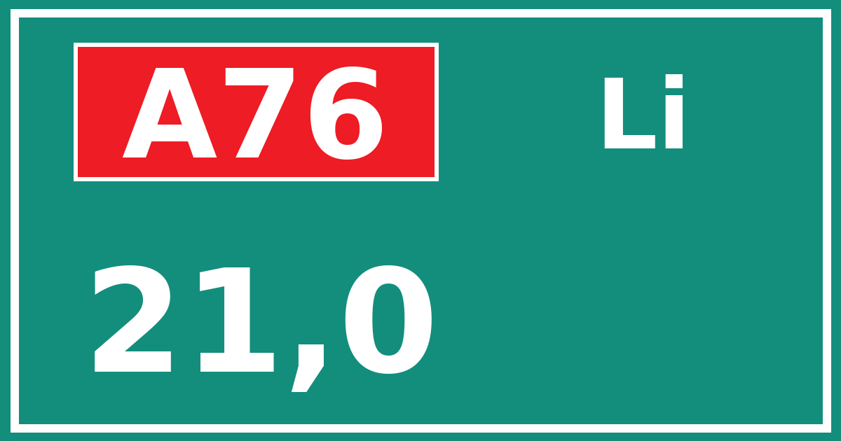 Hectometerbord A76 21,0 zijde Li