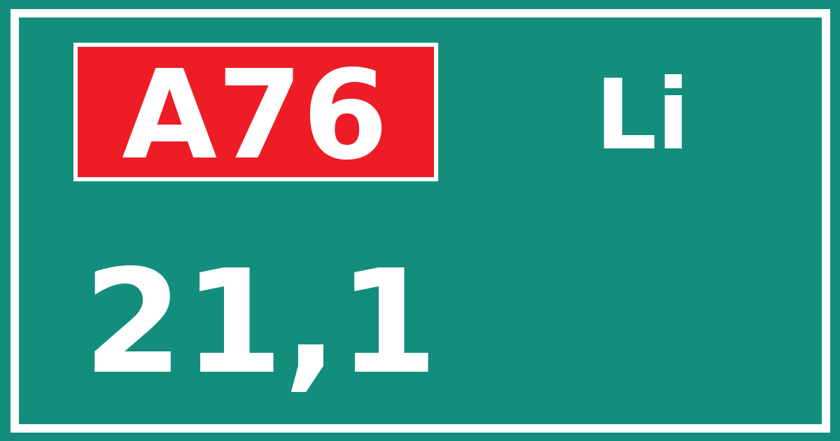 Hectometerbord A76 21,1 zijde Li