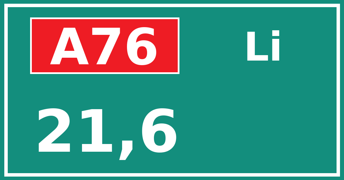 Hectometerbord A76 21,6 zijde Li