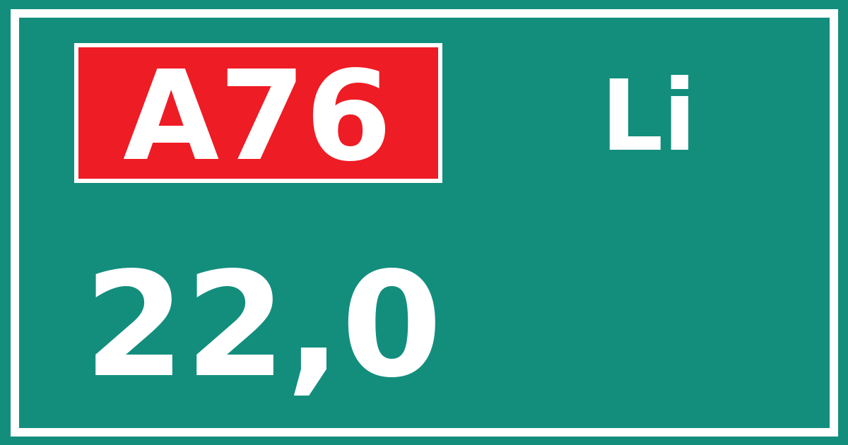 Hectometerbord A76 22,0 zijde Li