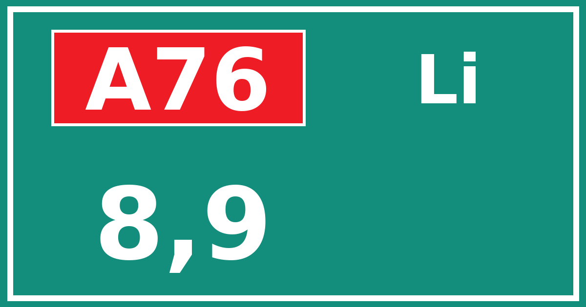 Hectometerbord A76 8,9 zijde Li
