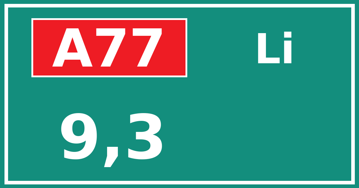 Hectometerbord A77 9,3 zijde Li