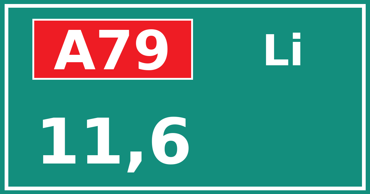 Hectometerbord A79 11,6 zijde Li