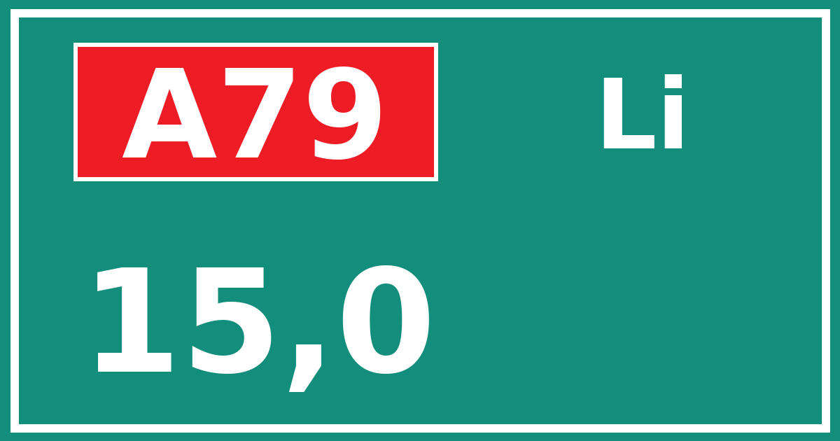 Hectometerbord A79 15,0 zijde Li