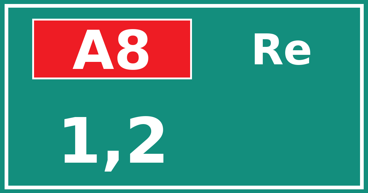 Hectometerbord A8 1,2 zijde Re