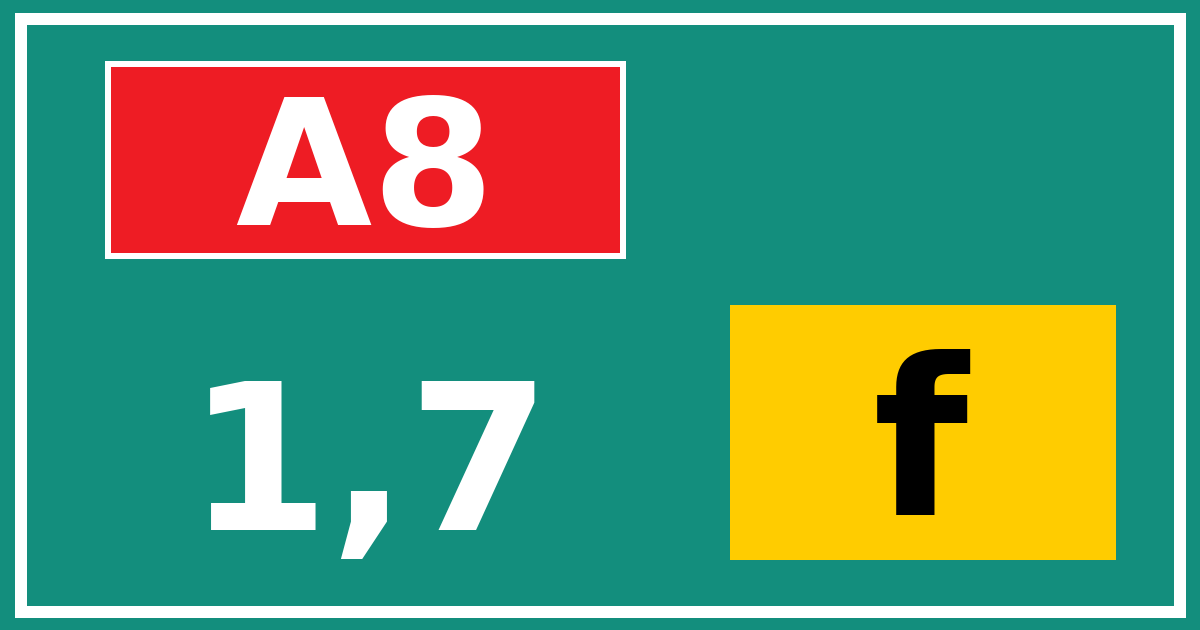 Hectometerbord A8 1,7 letter f