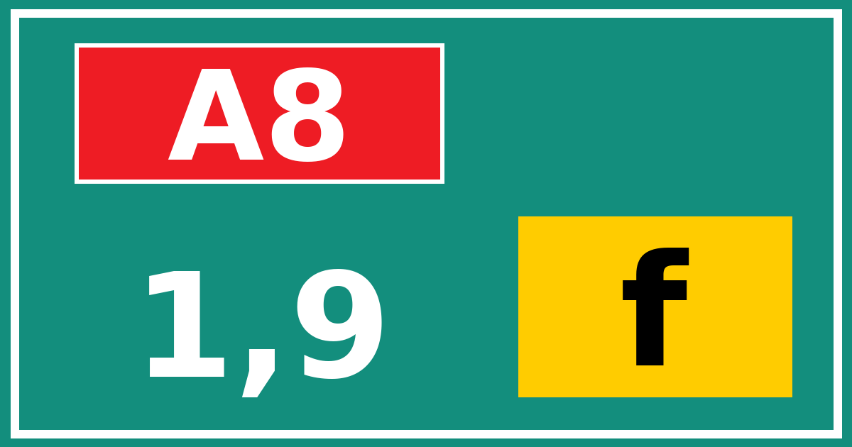 Hectometerbord A8 1,9 letter f