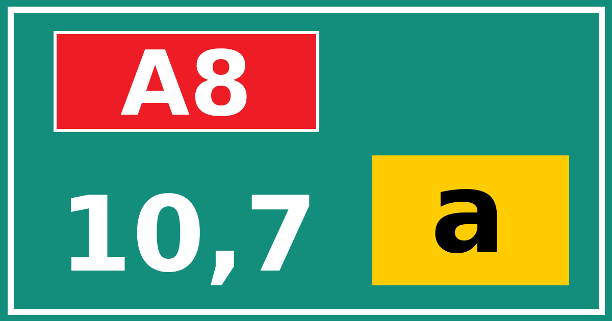 Hectometerbord A8 10,7 letter a