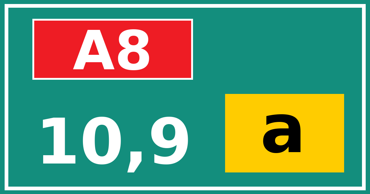 Hectometerbord A8 10,9 letter a