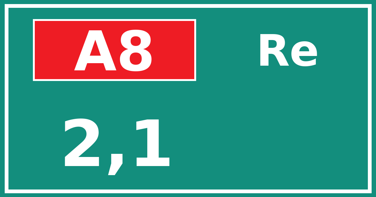 Hectometerbord A8 2,1 zijde Re