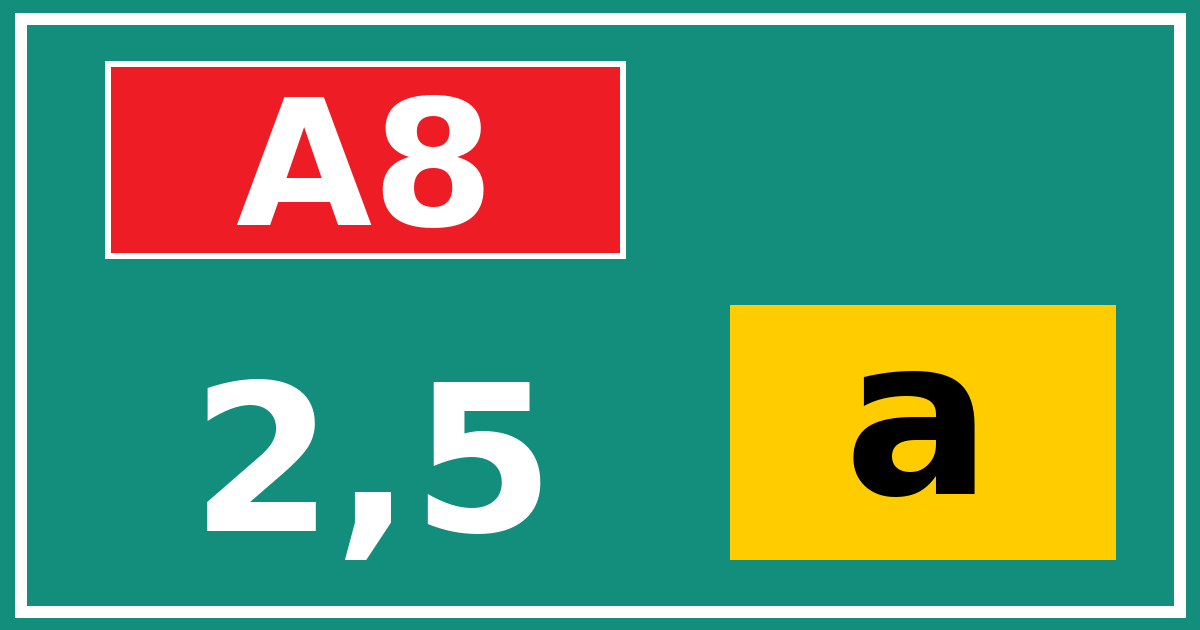 Hectometerbord A8 2,5 letter a