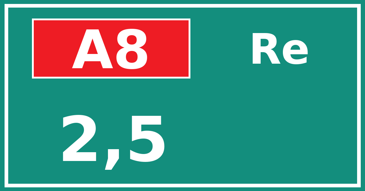Hectometerbord A8 2,5 zijde Re
