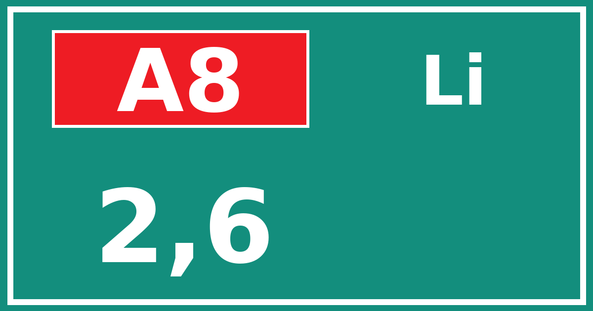 Hectometerbord A8 2,6 zijde Li