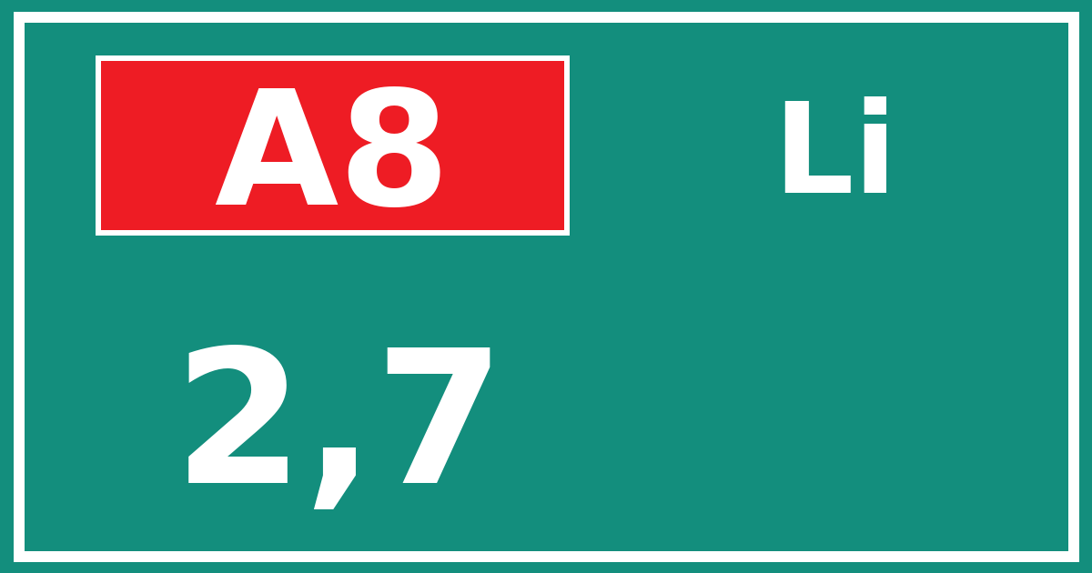 Hectometerbord A8 2,7 zijde Li